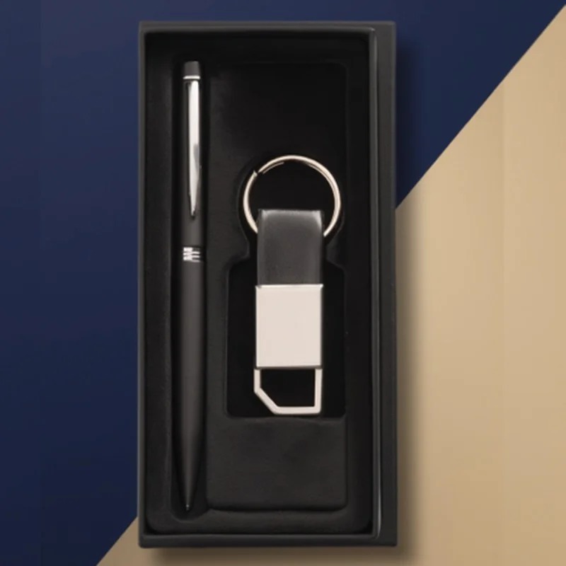 Premium black metal pen and keychain corporate gift set